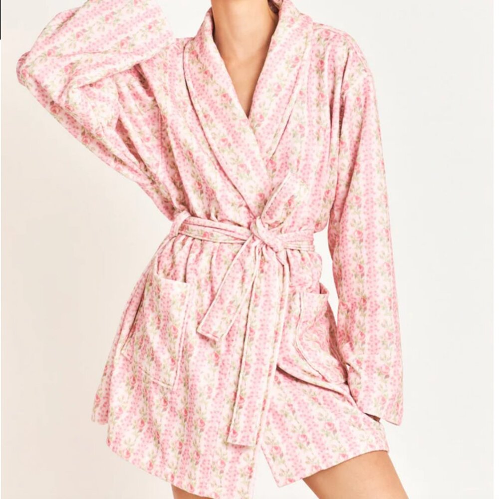 ISO Loveshackfancy Indie Cotton Bath Robe in Strawberry Macaroon